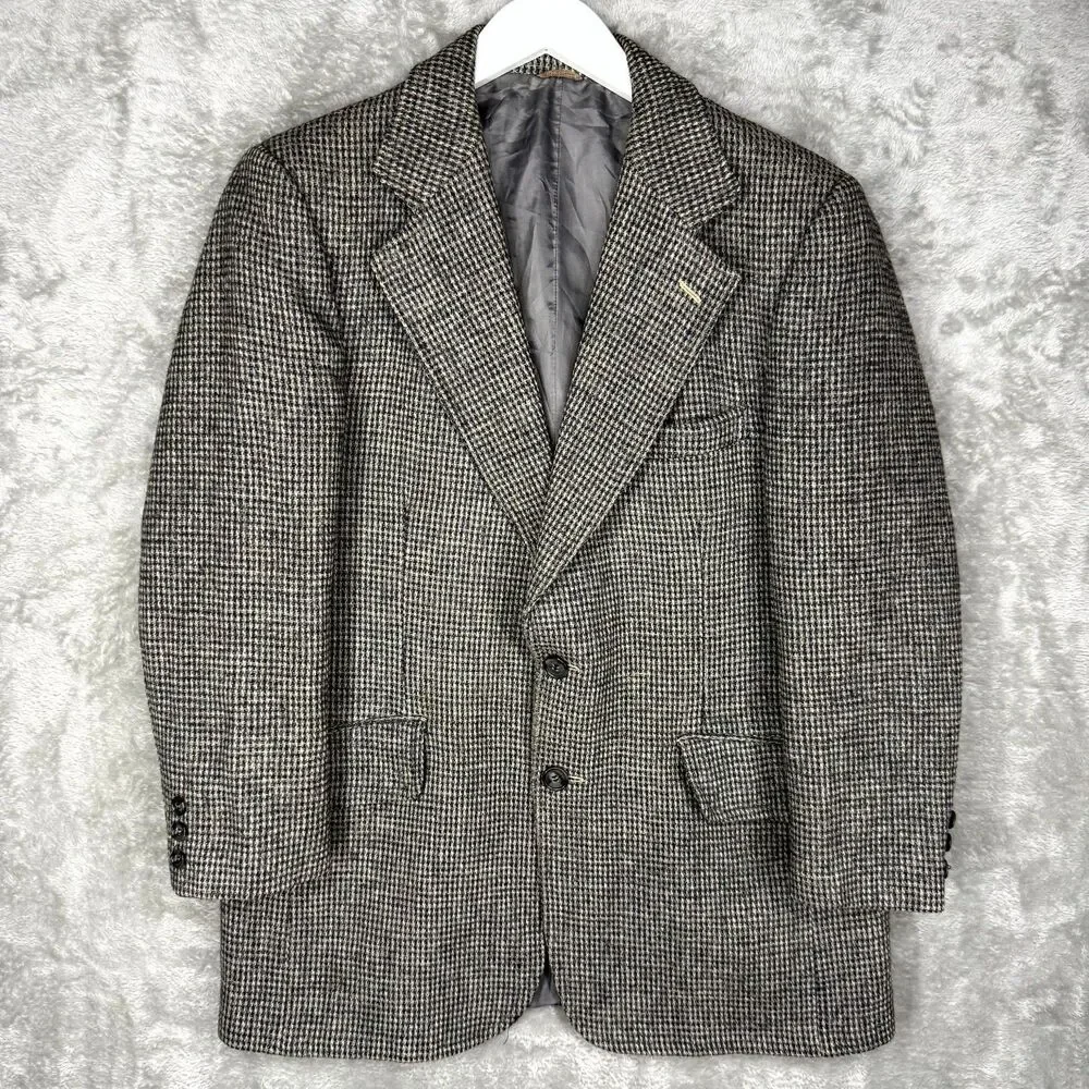 Vtg Harris Tweed Blazer Mens 42R Gray Scottish Virgin Wool Hand Woven The Bay